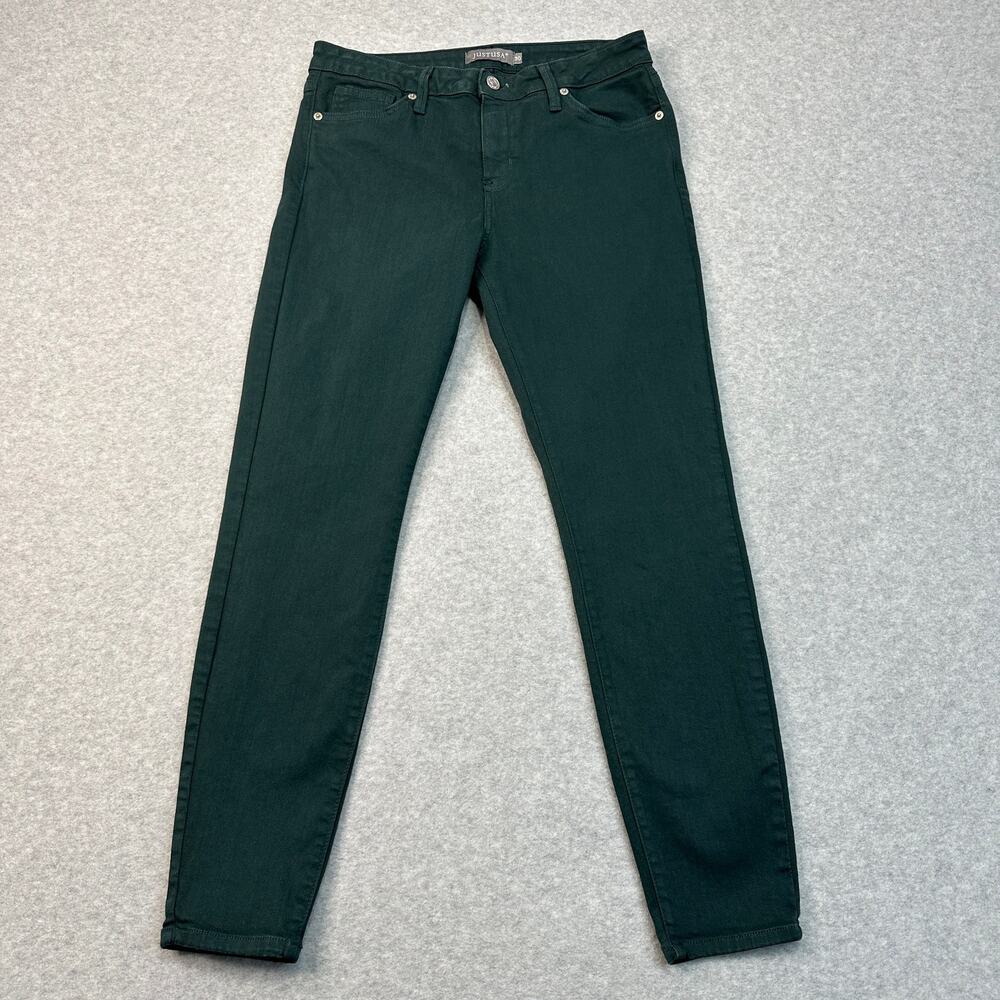 Just USA Skinny Jean SZ 30 Dark Green Mid-Rise Stretch Denim 5-Pocket Button Zip